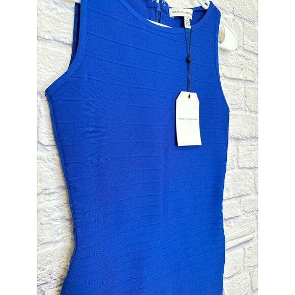 Dress The Population Blue Ribbed Bodycon Midi Stretch Sheath Dress SZ 2 NEW tags - Picture 2 of 3